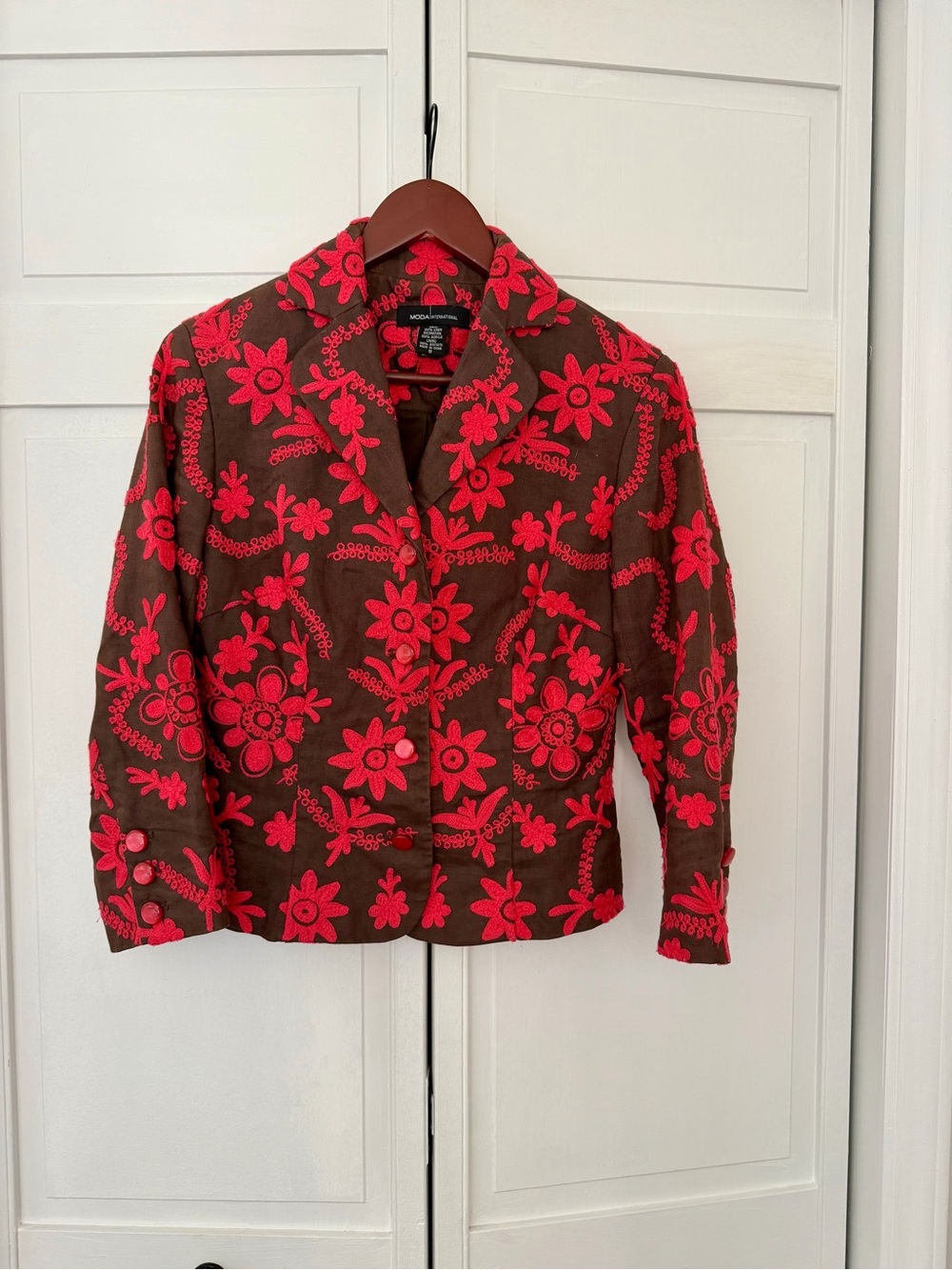 Moda International Brown and Pink Embroidered Wkmens Blazer